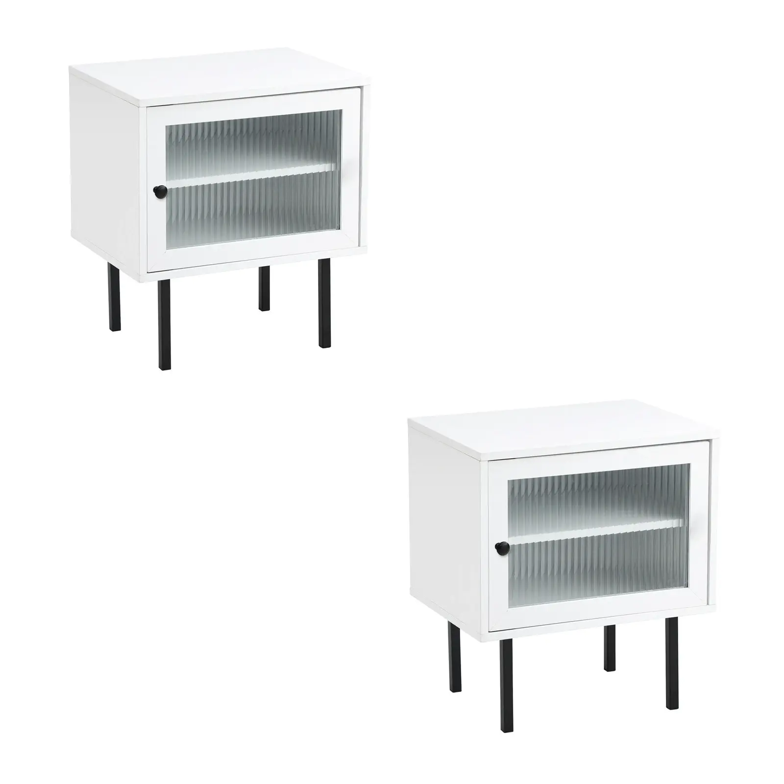 Oikiture 2X Bedside Tables Cabinet Storage Nightstand Glass Door Bedroom White - Furniture