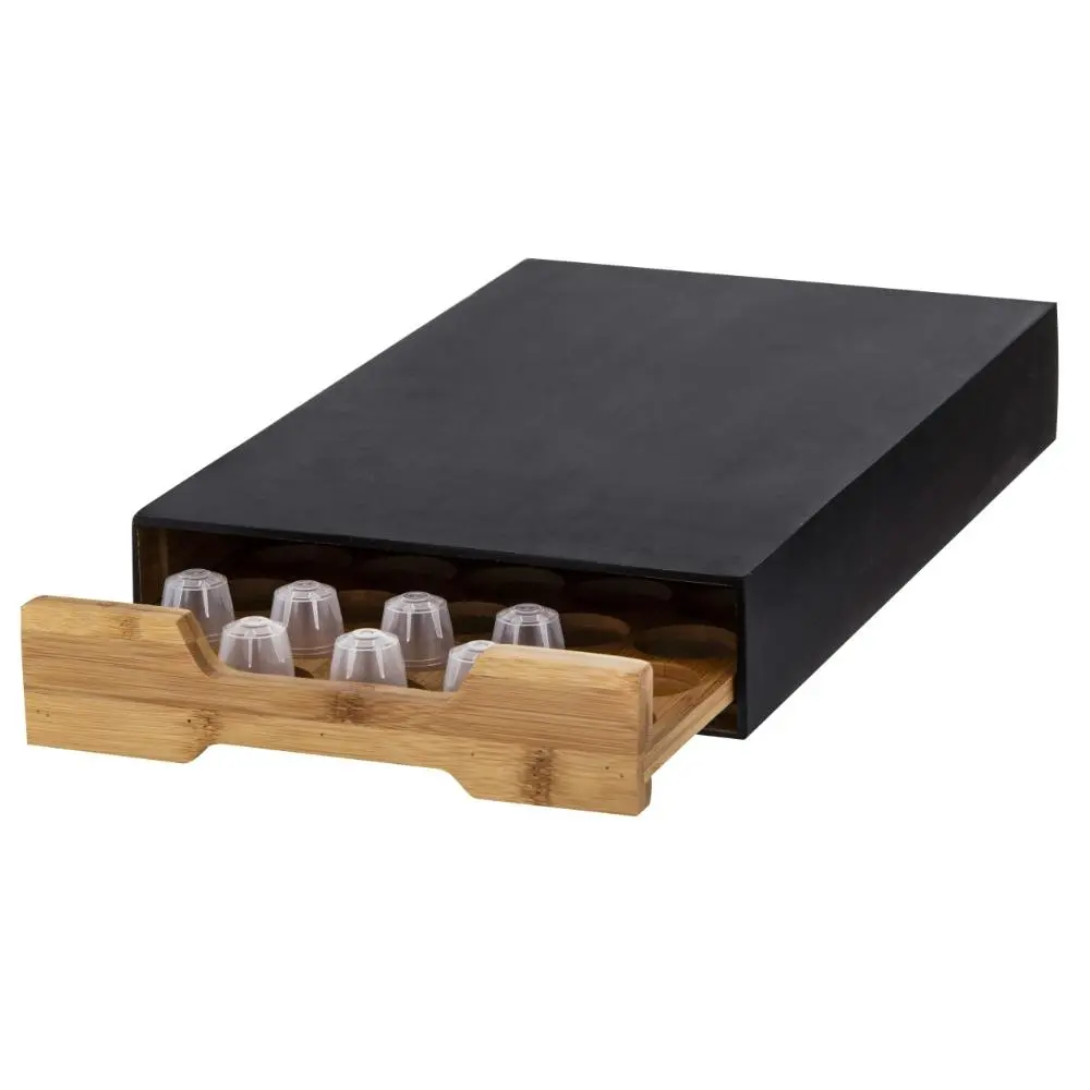 Leaf & Bean Bamboo Coffee Machine Board w/ Capsule Drawer Black / Natural - Home & Garden