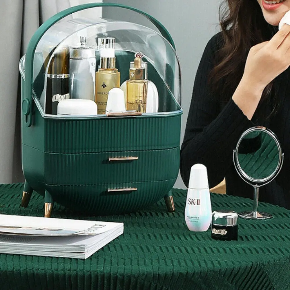 Green Dustproof Makeup Organizer and Storage Box - Beauty