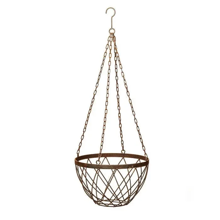 Hanging Basket Planter 35cm Metal Plant Holder w/ Hook Garden Home Decor Brown - Home & Garden