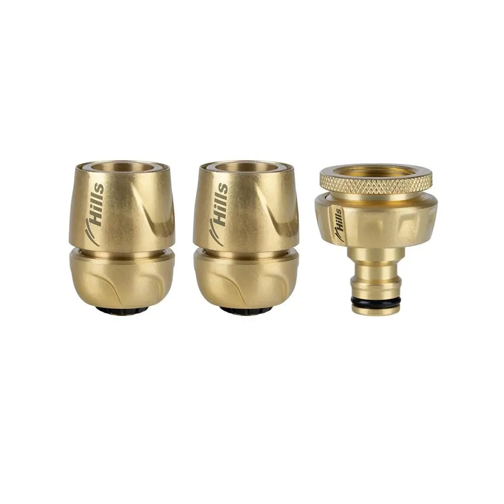 3pc HILLS 12mm Brass Garden Watering Hose Fitting/Tap Adaptor Set Green/Grey - Home & Garden