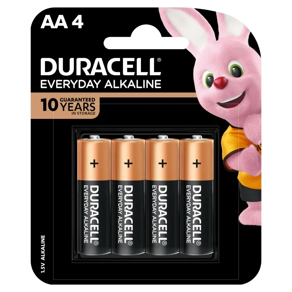 4pc Duracell Everyday AA Size Alkaline Battery Pack Single Use Batteries - Electronics