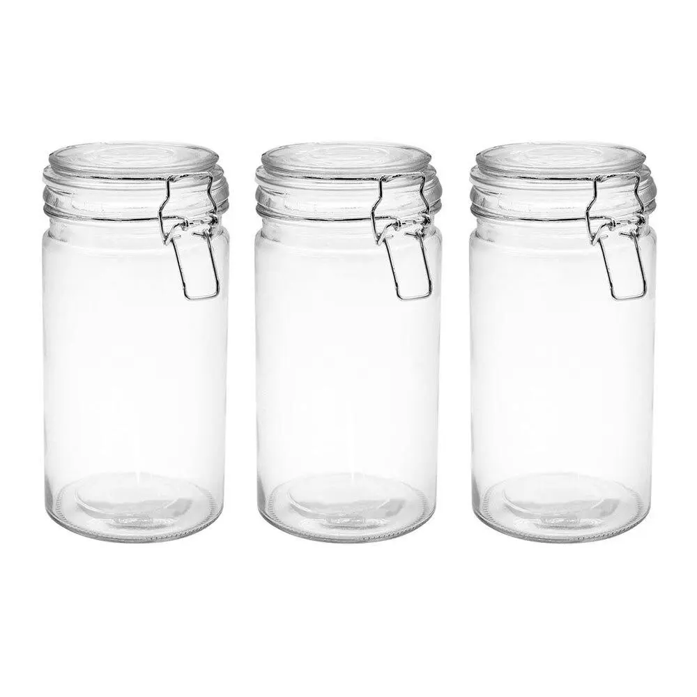 3x Lemon & Lime Fresco 1.1L Glass Clip Jar 20cm Kitchen Canister Container Clear - Home & Garden