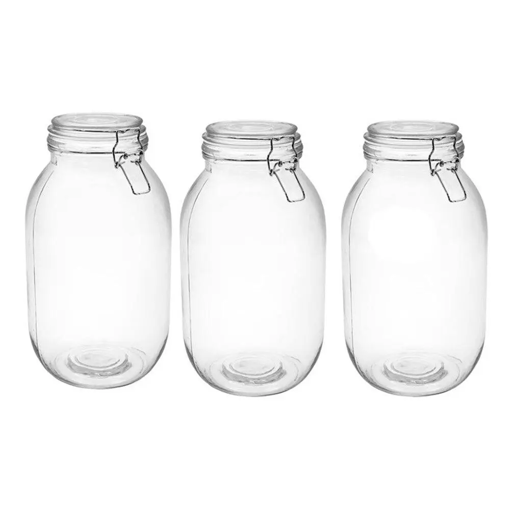 3x Lemon & Lime Fresco 3L Glass Clip Jar 15.5cm Kitchen Canister Container Clear - Home & Garden