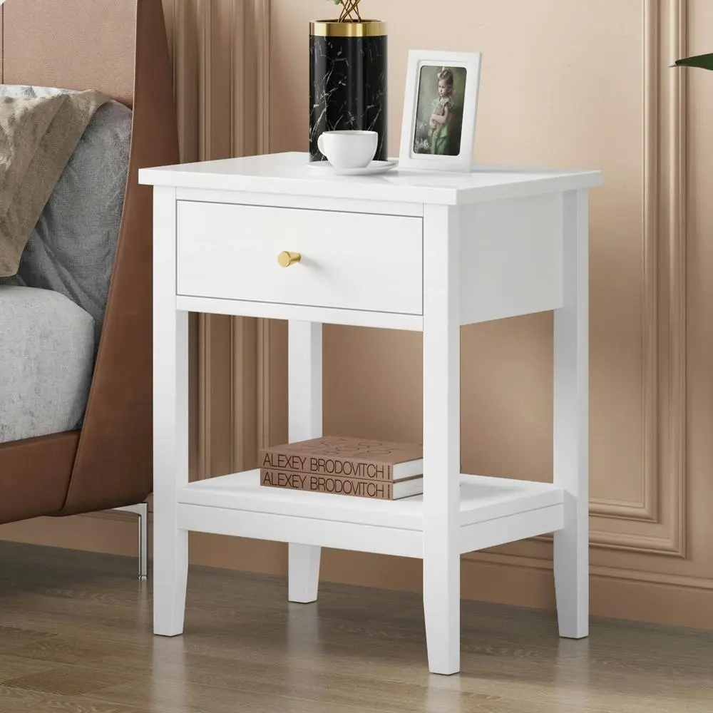 Alfordson Bedside Table Hamptons Nightstand Storage Side End 1 Drawer White - Furniture