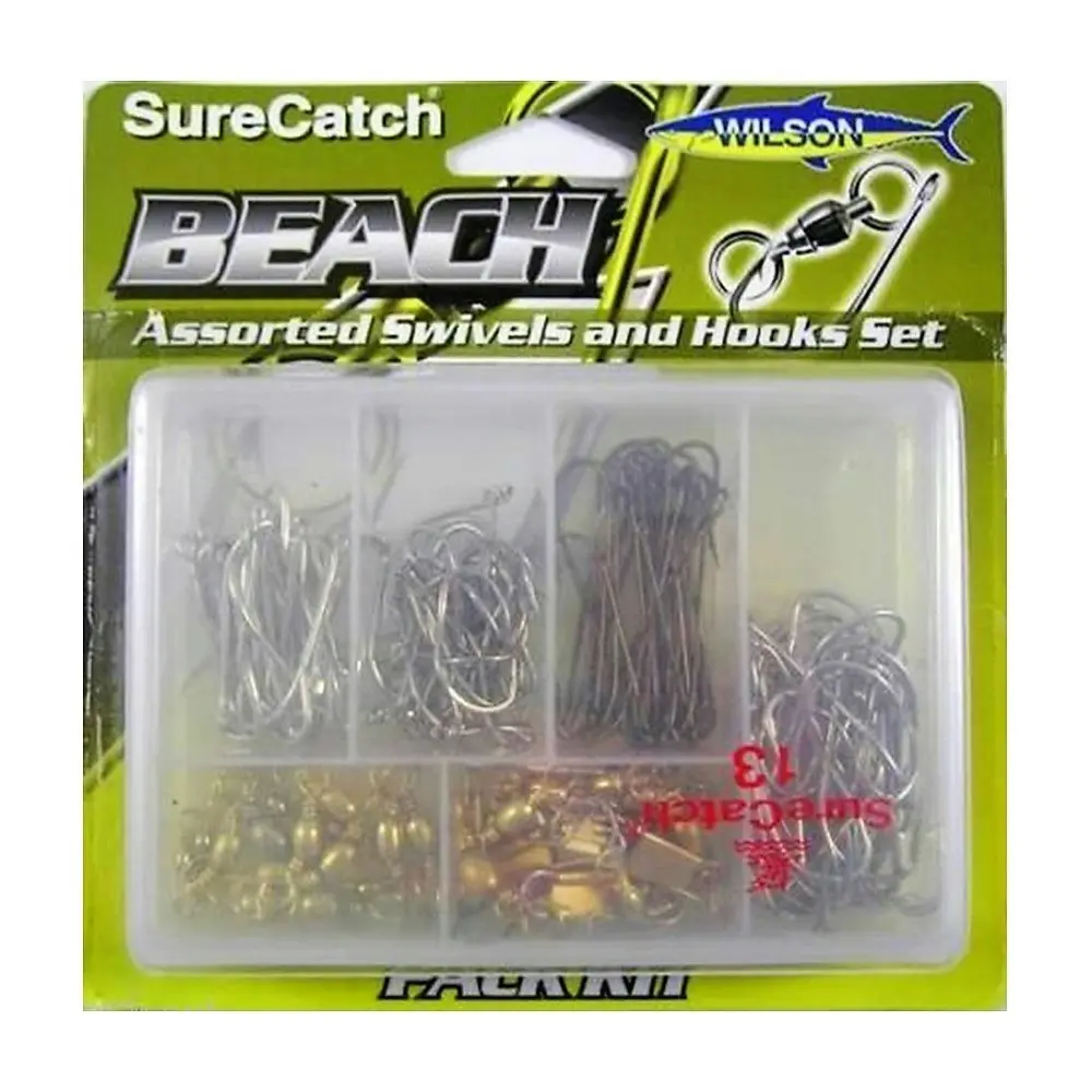 Surecatch Beach Assorted Swivel and Hook Pack In Fishing Tackle Box - Sports & Outdoor