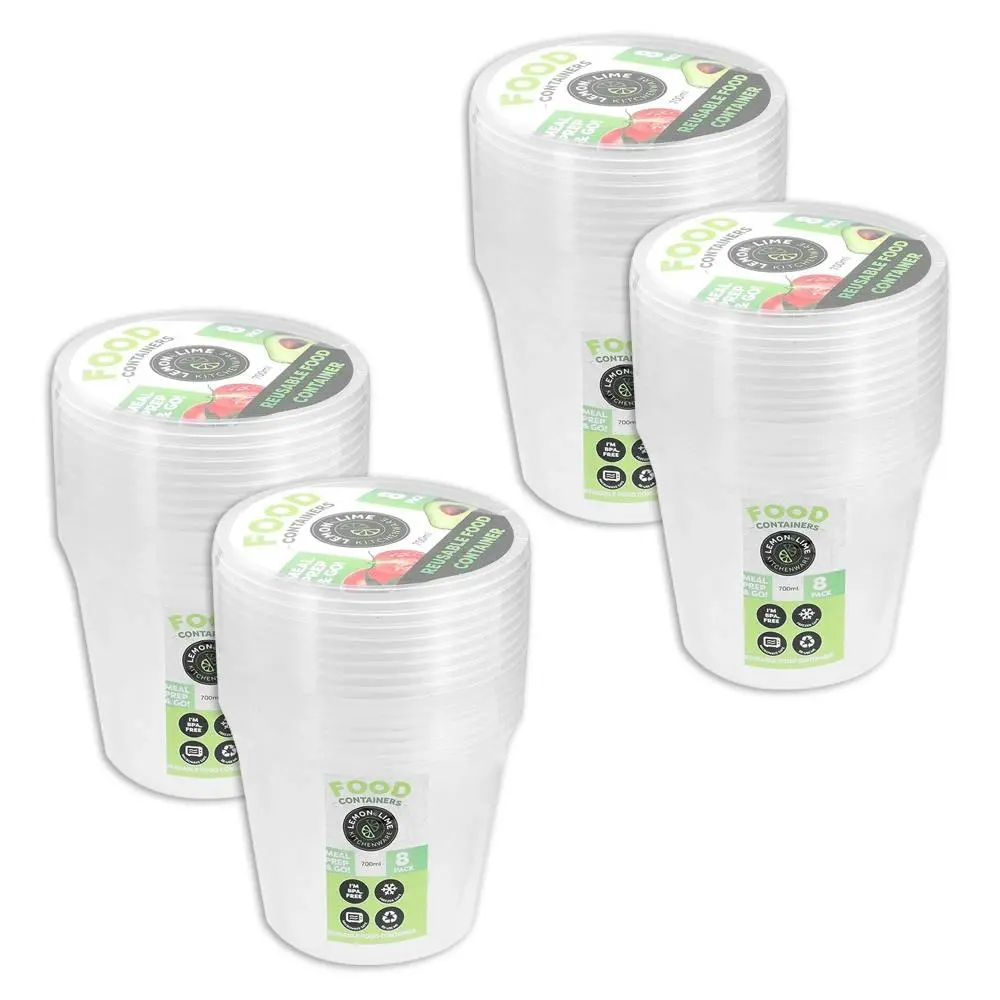 32pc Lemon & Lime Reusable Meal Prepping Food Storage Container Round Box 700ml - Home & Garden