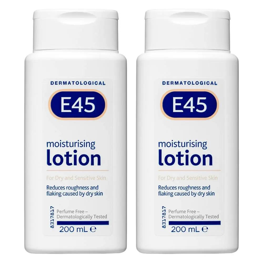 2x E45 Moisturising Lotion 200ml Care f/ Dry/Sensitive Skin Body/Face/Hands - Beauty