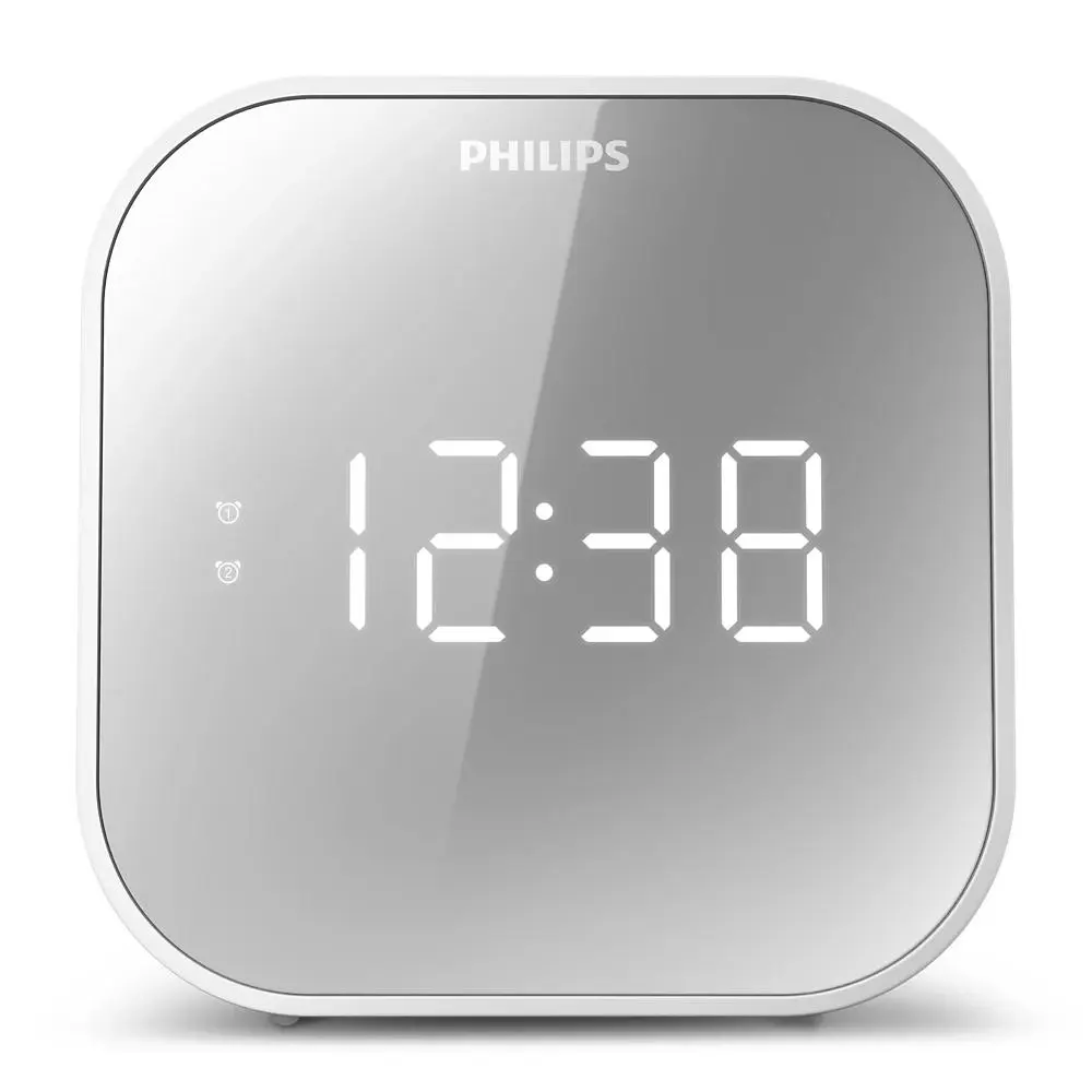 Philips Alarm Clock/FM Radio Dual Timer LED Digital Display w/ USB Charger White - Home & Garden