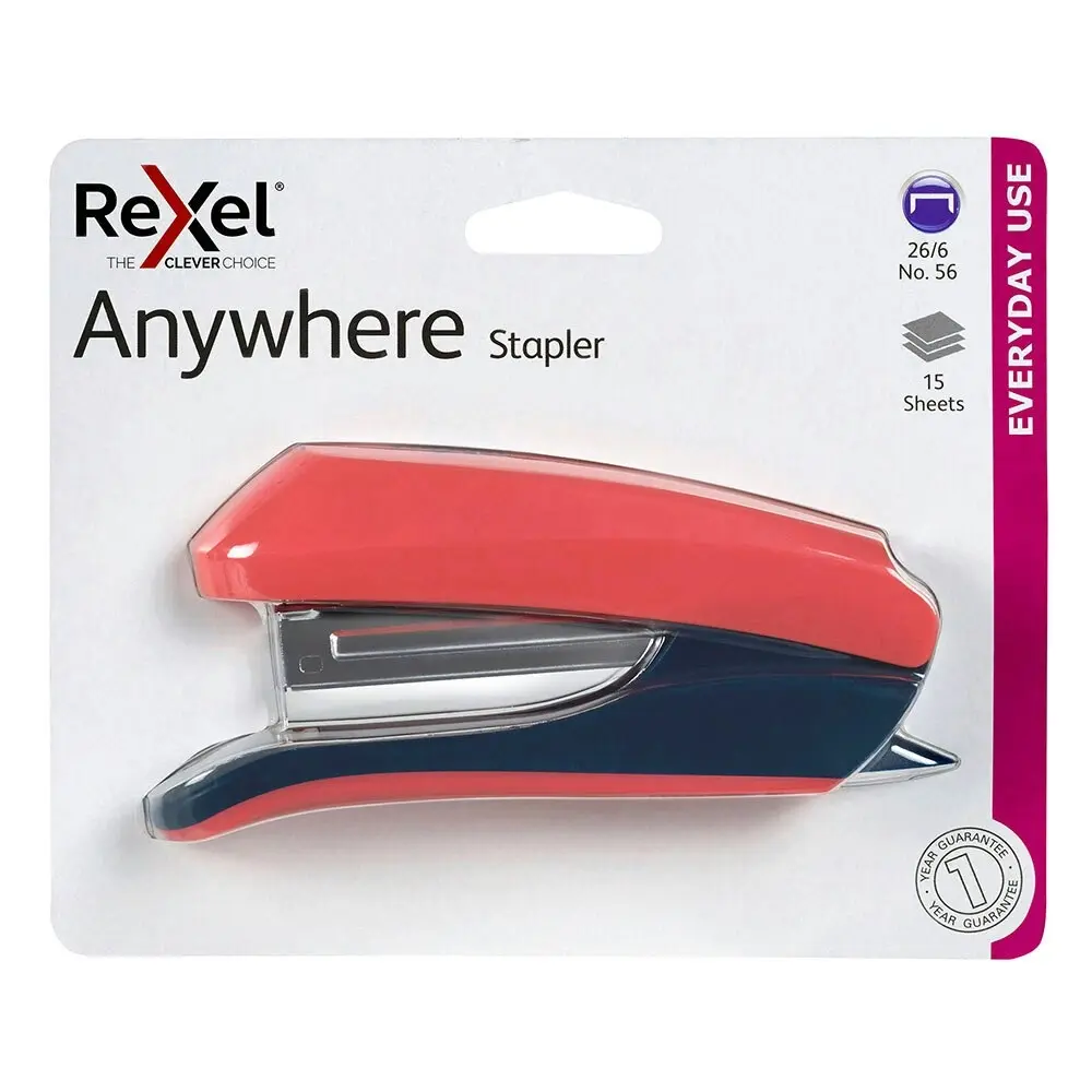 Rexel Anywhere 15 Sheets Half Strip Stapler Coral Home/Office/Work Stationery - Hardware
