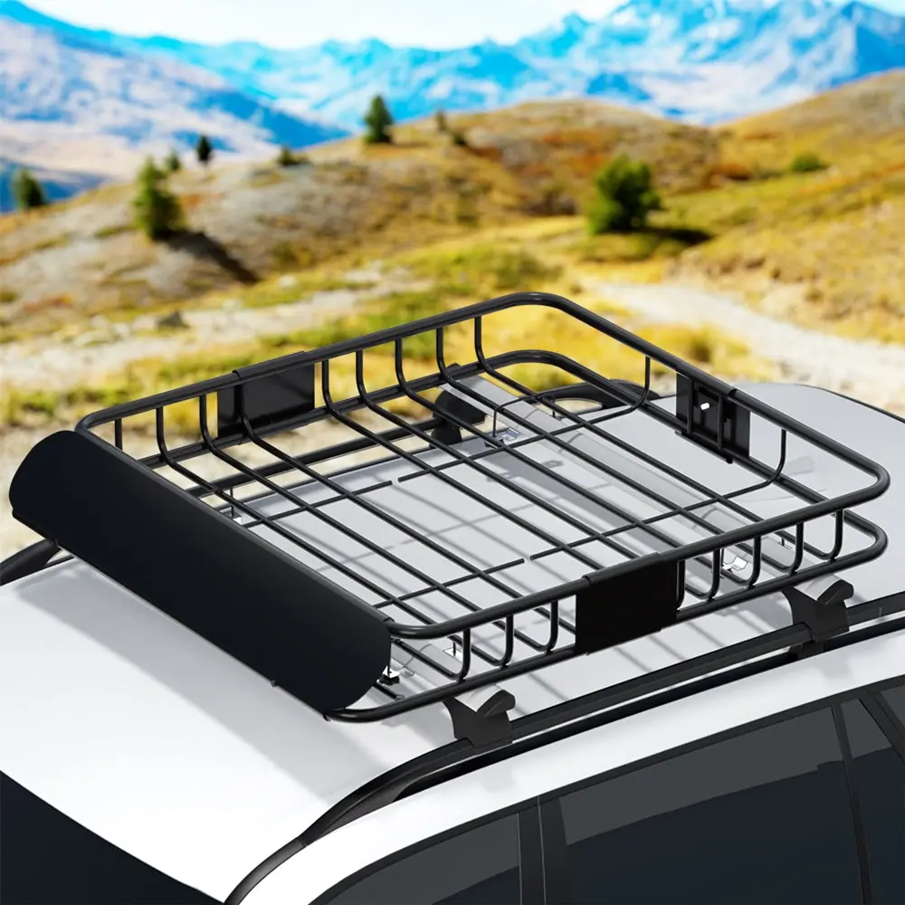 Giantz Universal Car Roof Rack Basket Luggage Vehicle Cargo Carrier 111cm Black - Automotive