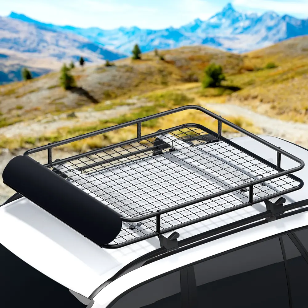 Giantz Universal Car Roof Rack Basket Luggage Vehicle Cargo Carrier 123cm Black - Automotive