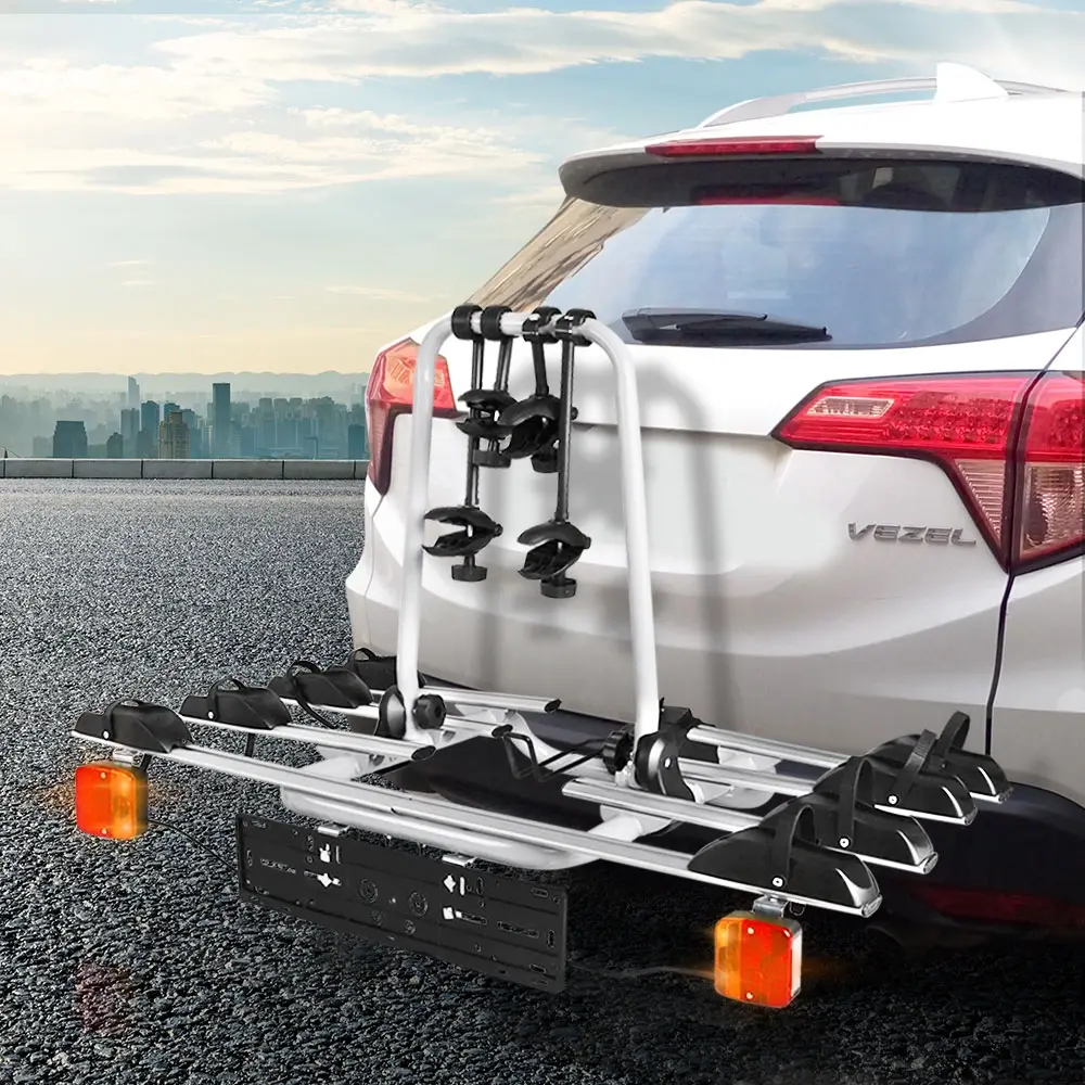 Giantz 4 Bicycle Bike Carrier Rack Car Towbar Hitch Ball Mount Tail light Silver - Automotive