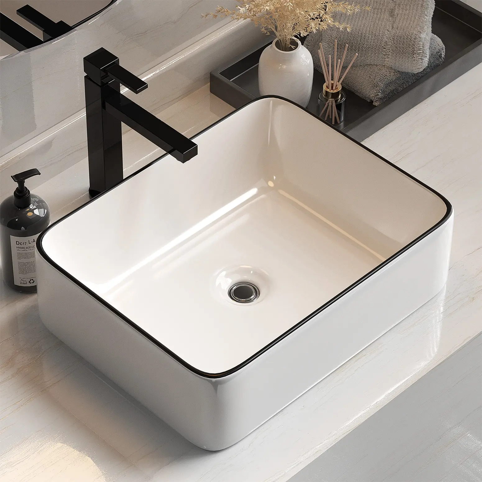 Cefito Bathroom Basin Ceramic Vanity Sink Hand Wash Bowl Above Counter 48x37cm - Hardware