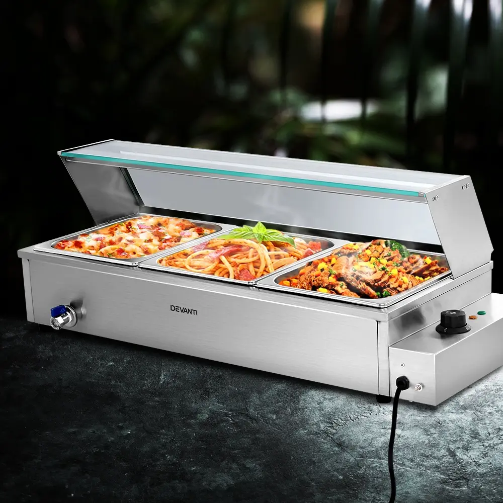 Devanti Commercial Food Warmer Bain Marie 3 Electric Buffet Pans - Home & Garden