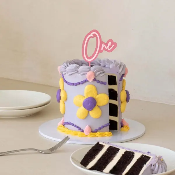 Pink Opaque & Pink Layered Cake Topper - One