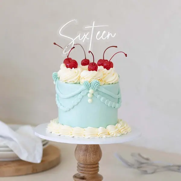 Silver & Opaque Layered Cake Topper - Sixteen