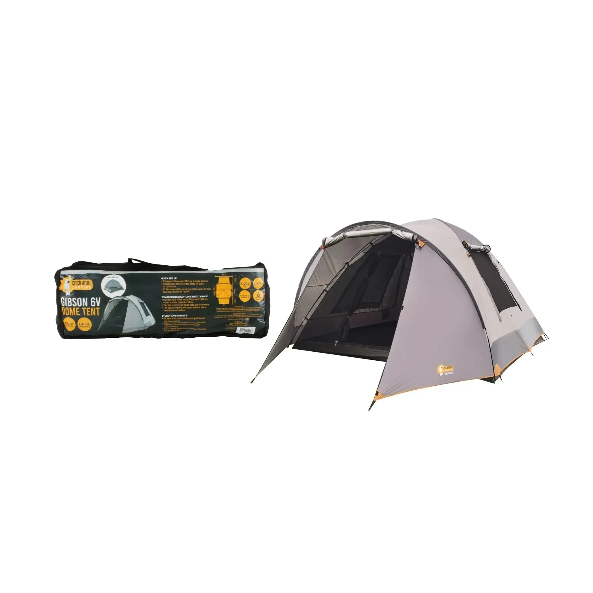 Cockatoo Camping 6P Gibson 6V Dome Tent with Vestibule - Sports & Outdoor