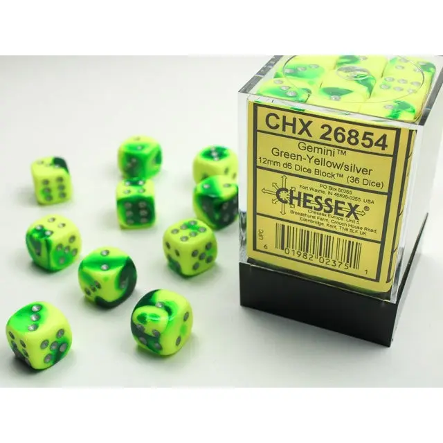 Gemini 12mm d6 Green Yellow/Silver Block 36 - Toys & Games