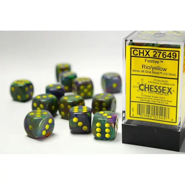 Festive 16mm d6 Rio/Yellow Block 12 - Toys & Games