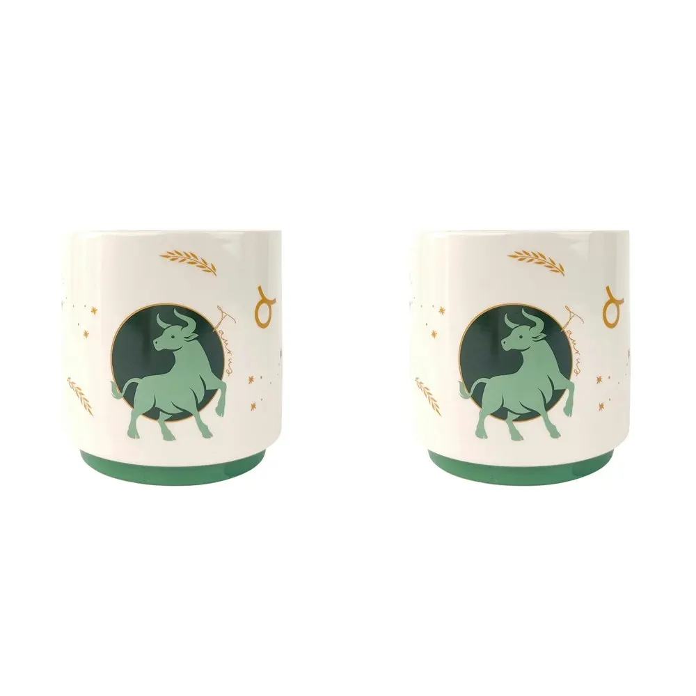 2x Urban Taurus Zodiac 13cm Ceramic Planter Flower/Plant Pot Decor Small Green - Home & Garden