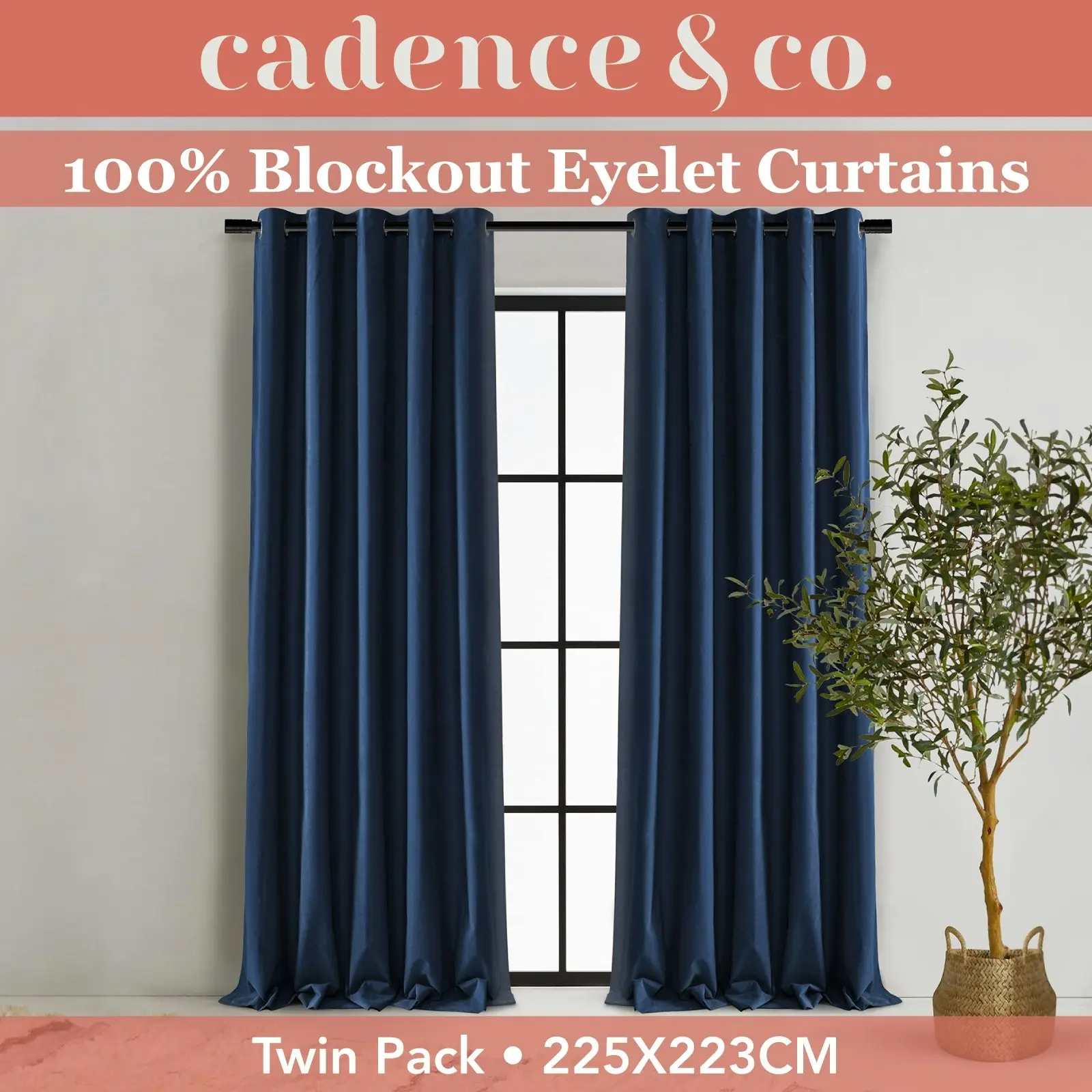 Cadence & Co. Byron Matte Velvet 100% Blockout Eyelet Curtains Twin Pack Ocean Blue 225x223cm - Home & Garden