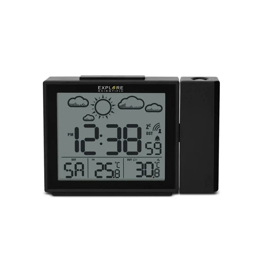 Explore Scientific Weather Projection Clock w/ Outdoor Thermometer & LCD Display - Home & Garden