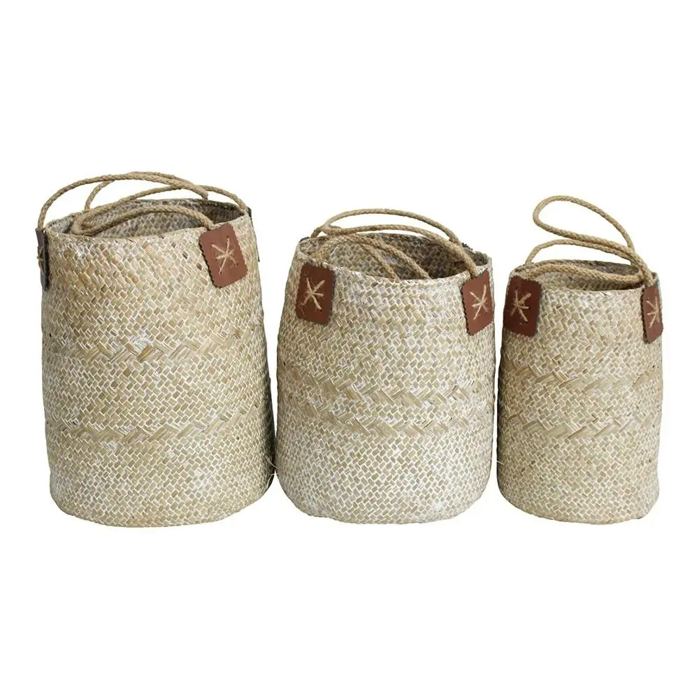3PK Woven 22/21/17cm Planter Basket Plant Storage Set Home Garden Decor Wash - Home & Garden