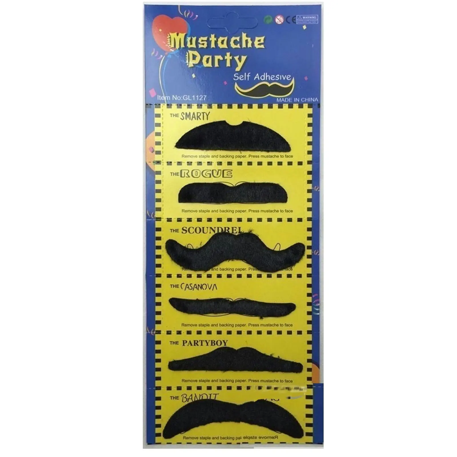 PARTY MOUSTACHE 70s Fake Mustache Costume Fancy Dress Props Halloween Adhesive - Fashion