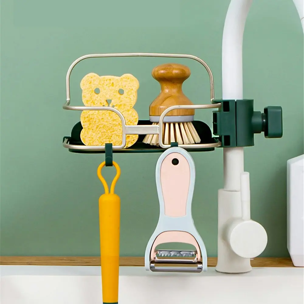 Faucet rack kitchen rag sponge wipe drain rack sink rack-Green