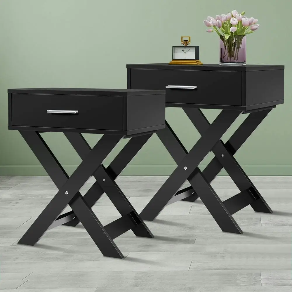 Alfordson 2x Bedside Table French Country Black - Furniture