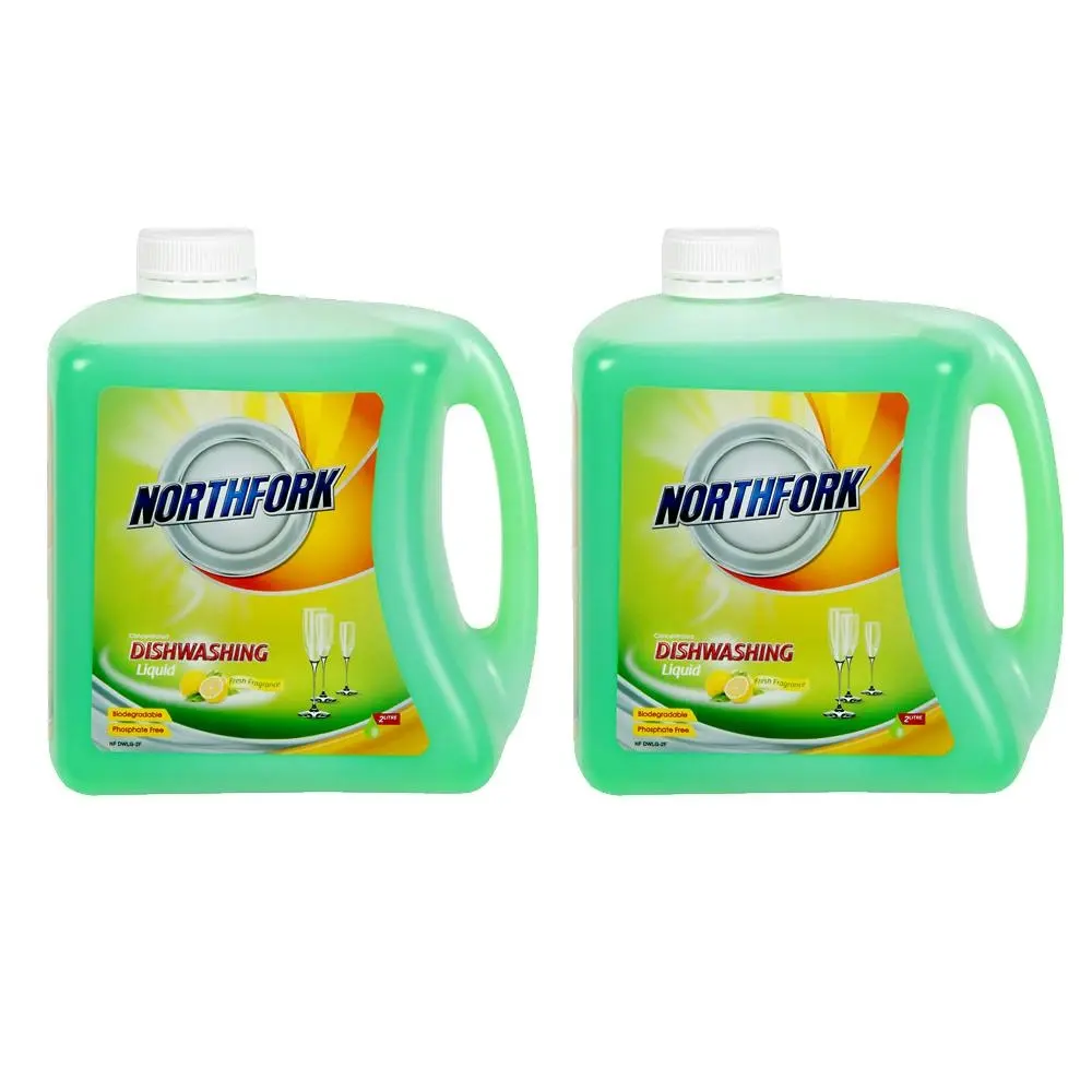 2x Northfork 2L Biodegradeable Dishwashing Dishes Concentrated Liquid/Soap Lemon - Home & Garden