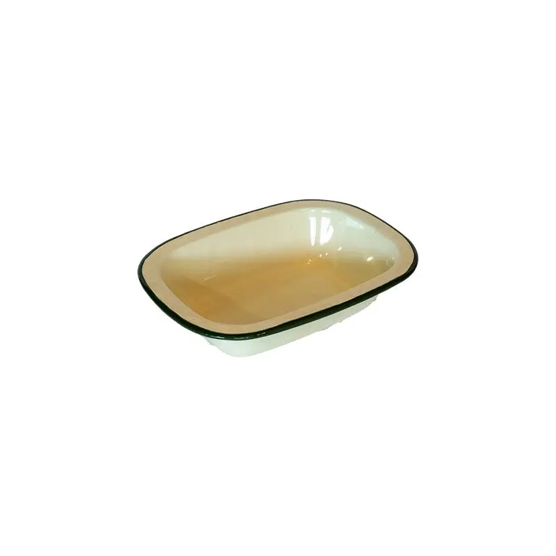 Urban Style Enamelware 24cm Pie Dish Rectangle Container w/ Green Rim Cottage - Home & Garden