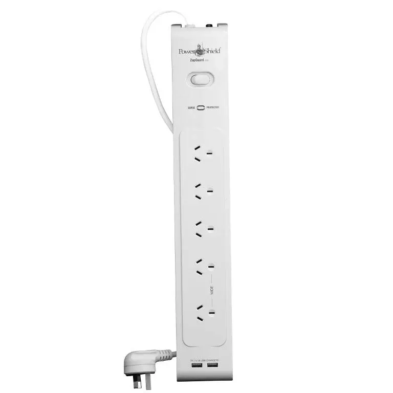 PowerShield 1.2m ZapGuard 5-Way Power Surge Filter Board Socket w/ 2x USB Ports