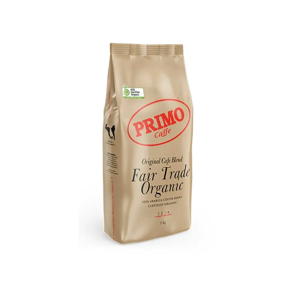 Primo Fair Trade Organic 1kg Arabica Coffee Beans Medium/Dark Roast Intensity 3 - Groceries
