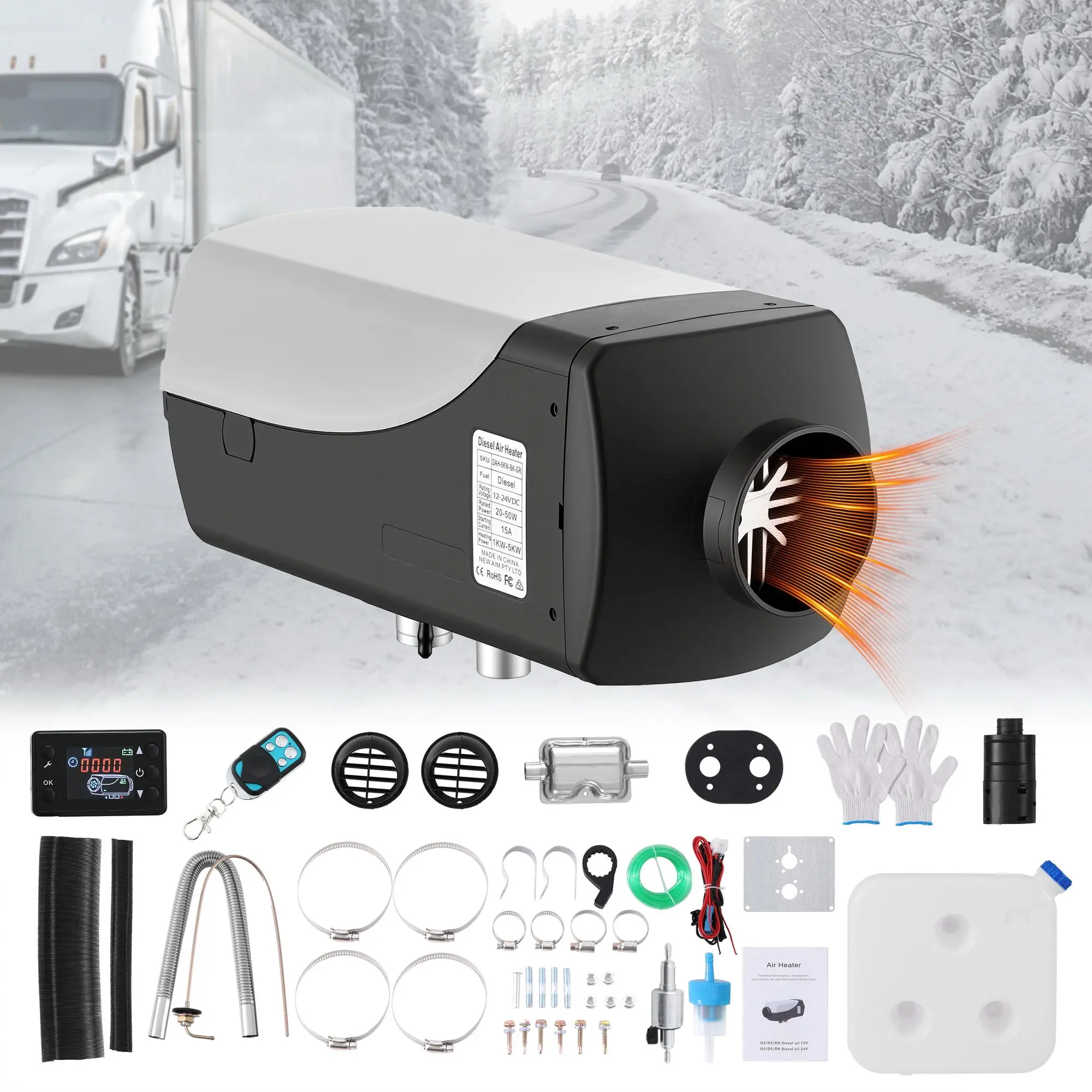 Giantz Diesel Air Heater 12V 5KW LCD Display Remote Control for Car Bus RV Indoor 10L - Automotive