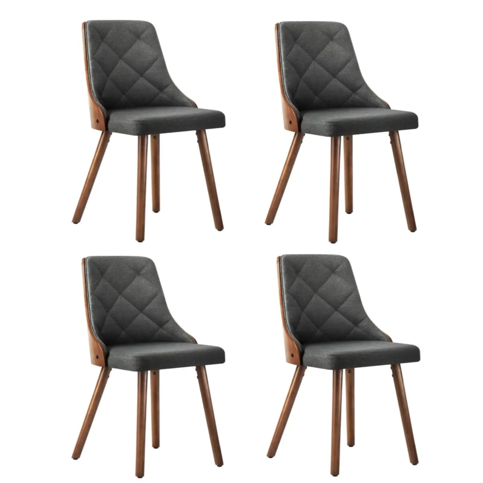Oikiture Dining Chairs Wooden Chair Kitchen Cafe Faux Linen fabric Padded Seatx4 - Furniture