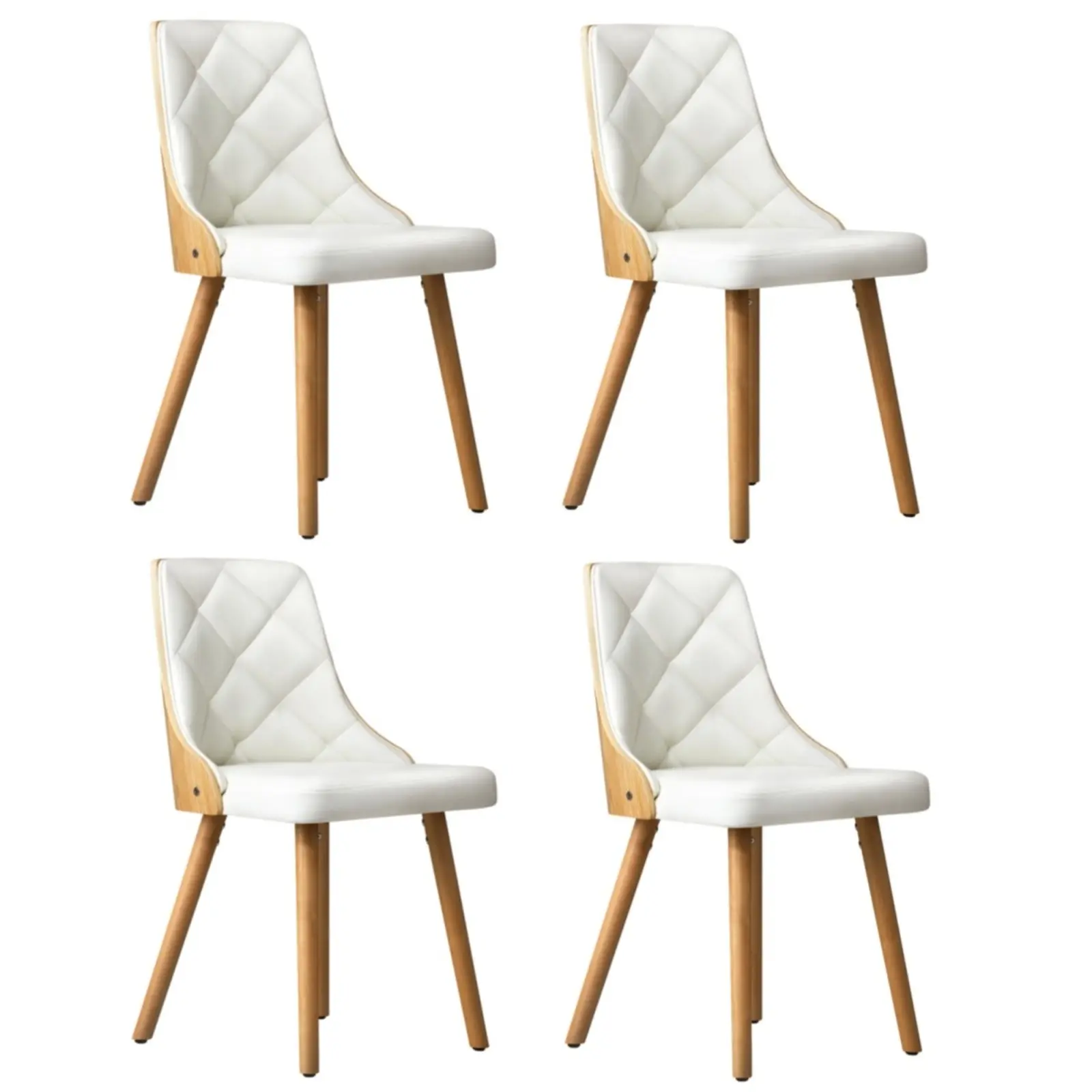 Oikiture 4x Dining Chairs Wooden Chair Kitchen Cafe Faux Leather Padded White - Furniture