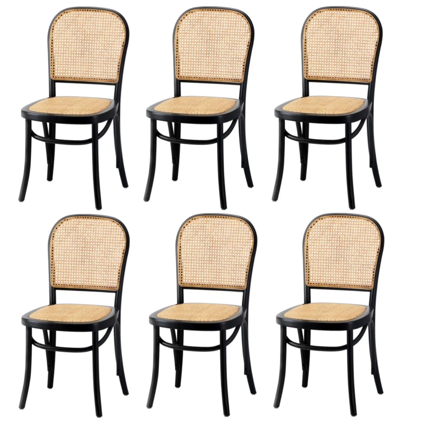 Oikiture 6x Dining Chairs Wooden Chairs Rattan Accent Chair Black - Furniture