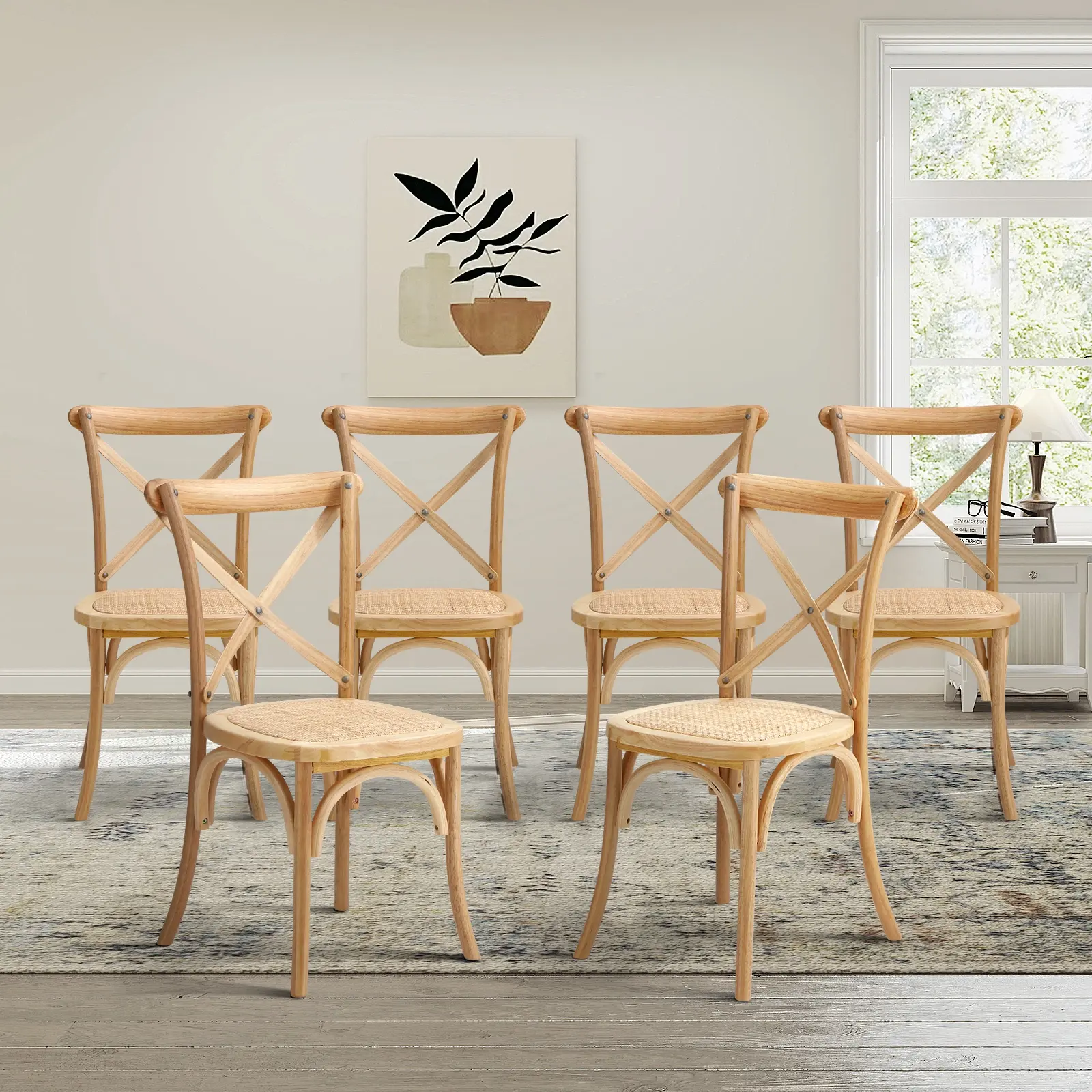 Oikiture 6x Crossback Dining Chair Solid Birch Timber Wood Ratan Seat Natural - Furniture