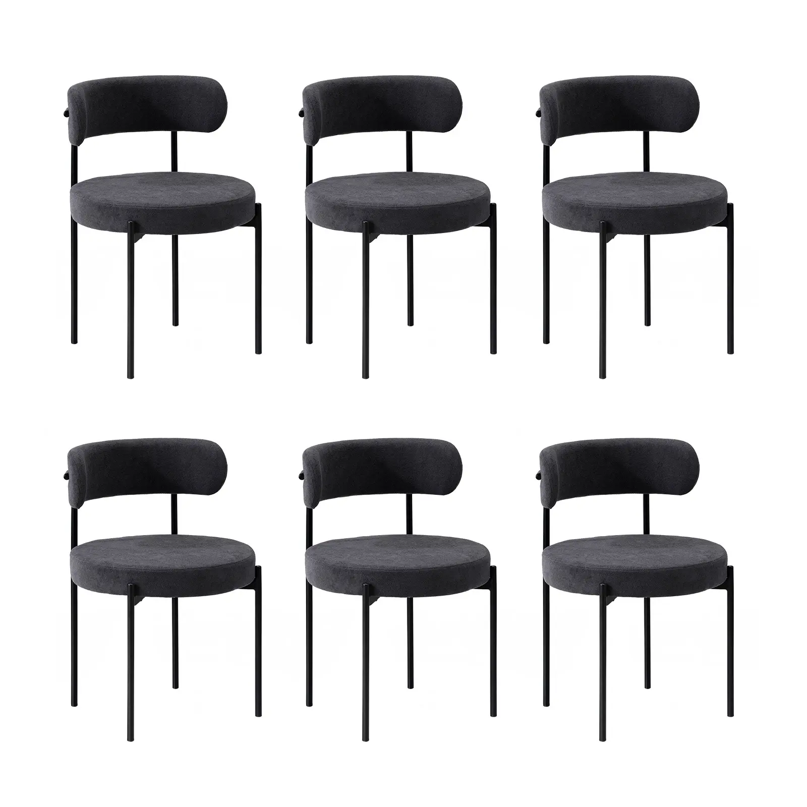 Oikiture 6x Dining Chair Round Boucle Kitchen Lounge Seats Backrest Dark Grey - Shop Dining Chairs & Bar Stools