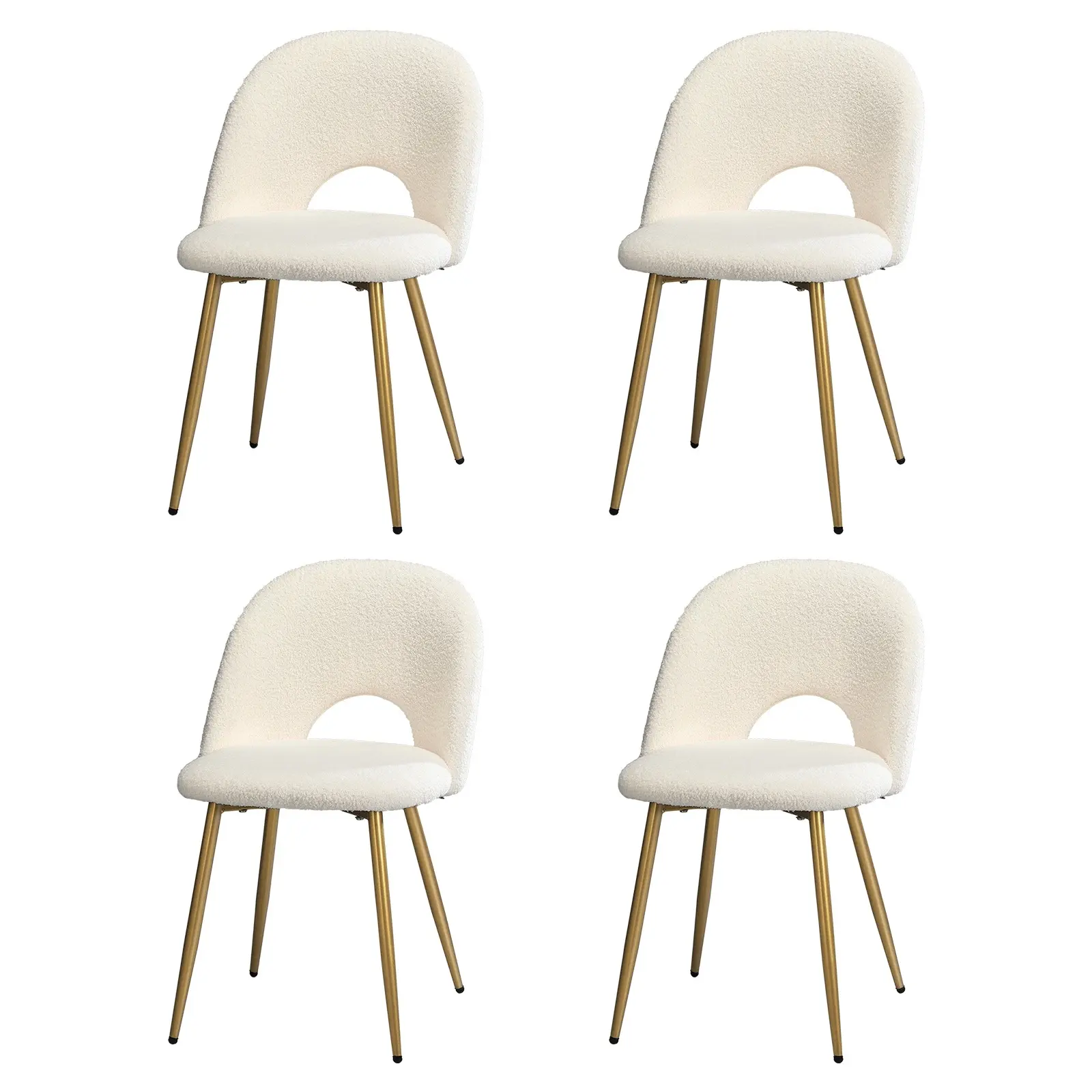 Oikiture 4PCS Dining Chairs Accent Chair Armchair Sherpa Golden White - Furniture