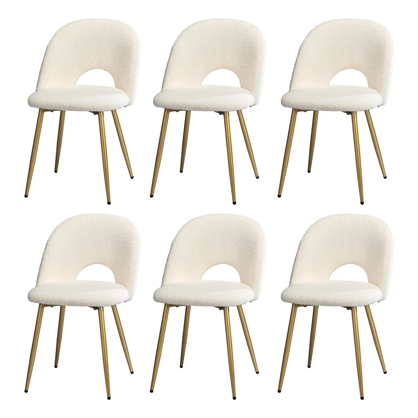 Oikiture 6PCS Dining Chairs Accent Chair Armchair Sherpa Golden White - Furniture