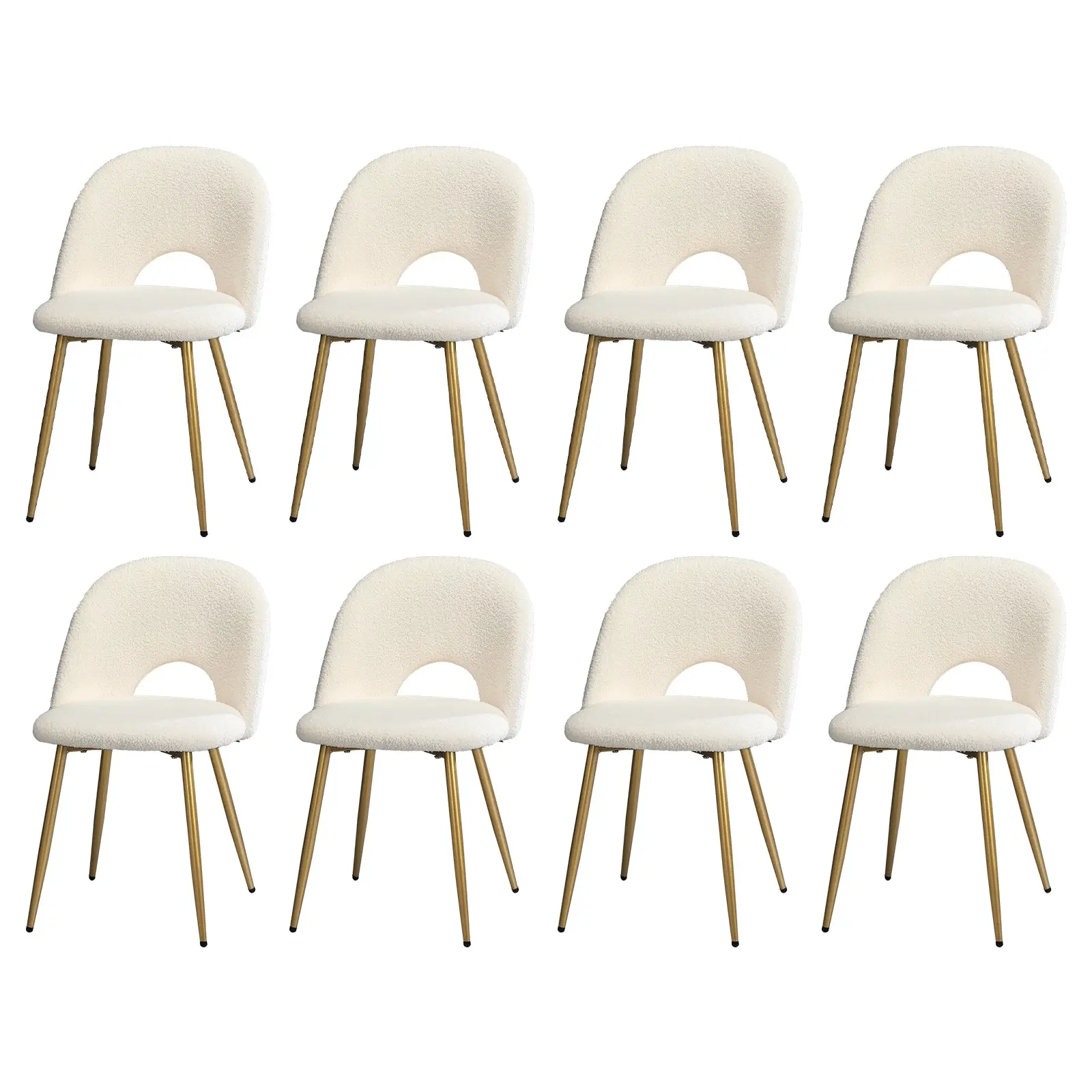 Oikiture 8PCS Dining Chairs Accent Chair Armchair Sherpa Golden White - Furniture