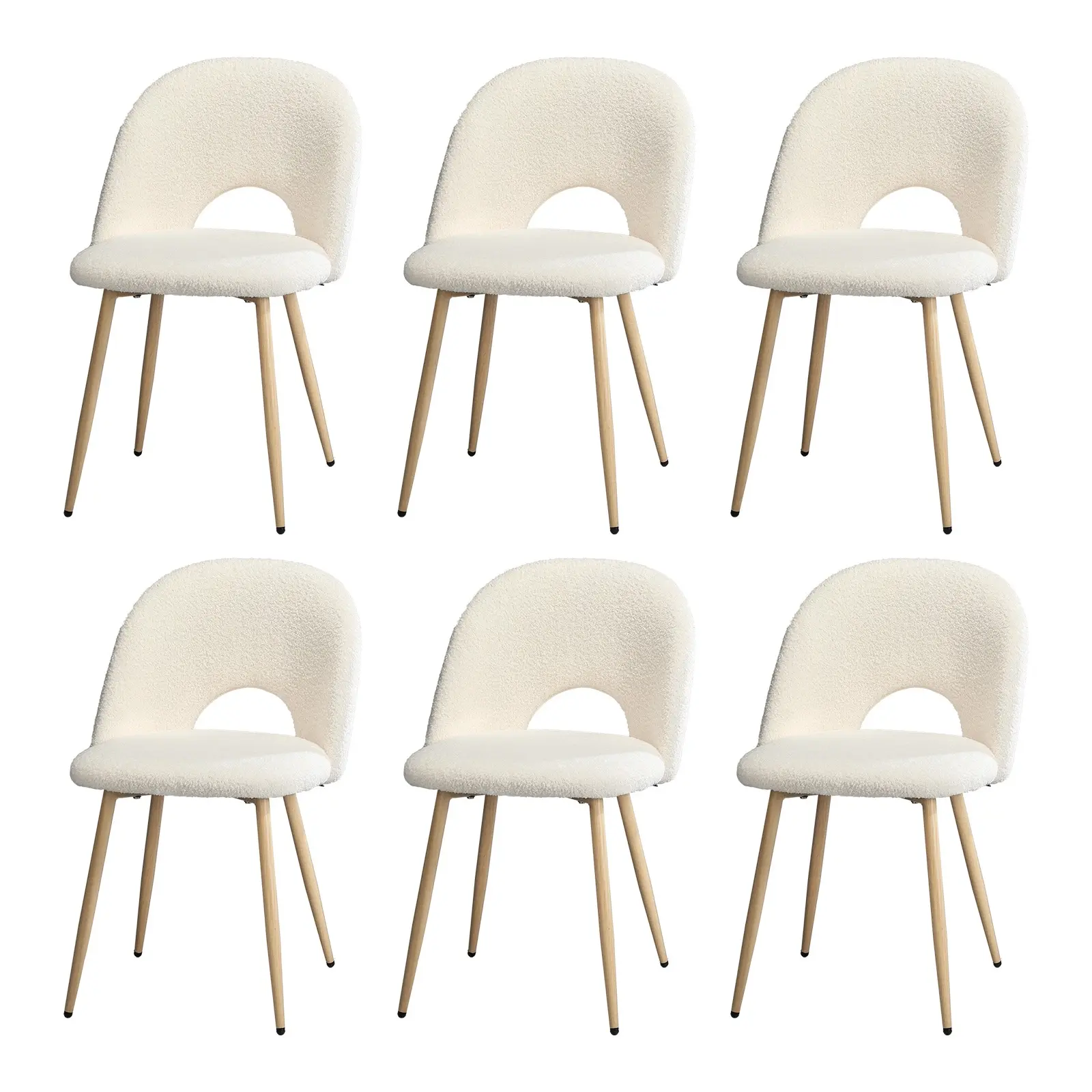 Oikiture 6PCS Dining Chairs Accent Chair Armchair Sherpa Wooden White - Shop Dining Chairs & Bar Stools