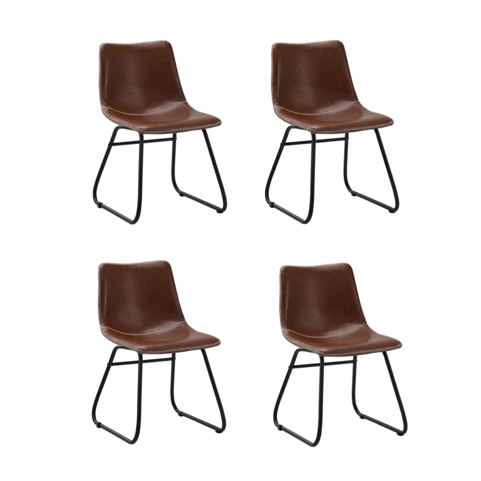 Oikiture 4x Dining Chairs Kitchen Table Chair Lounge Retro Padded Seat PU Brown - Furniture