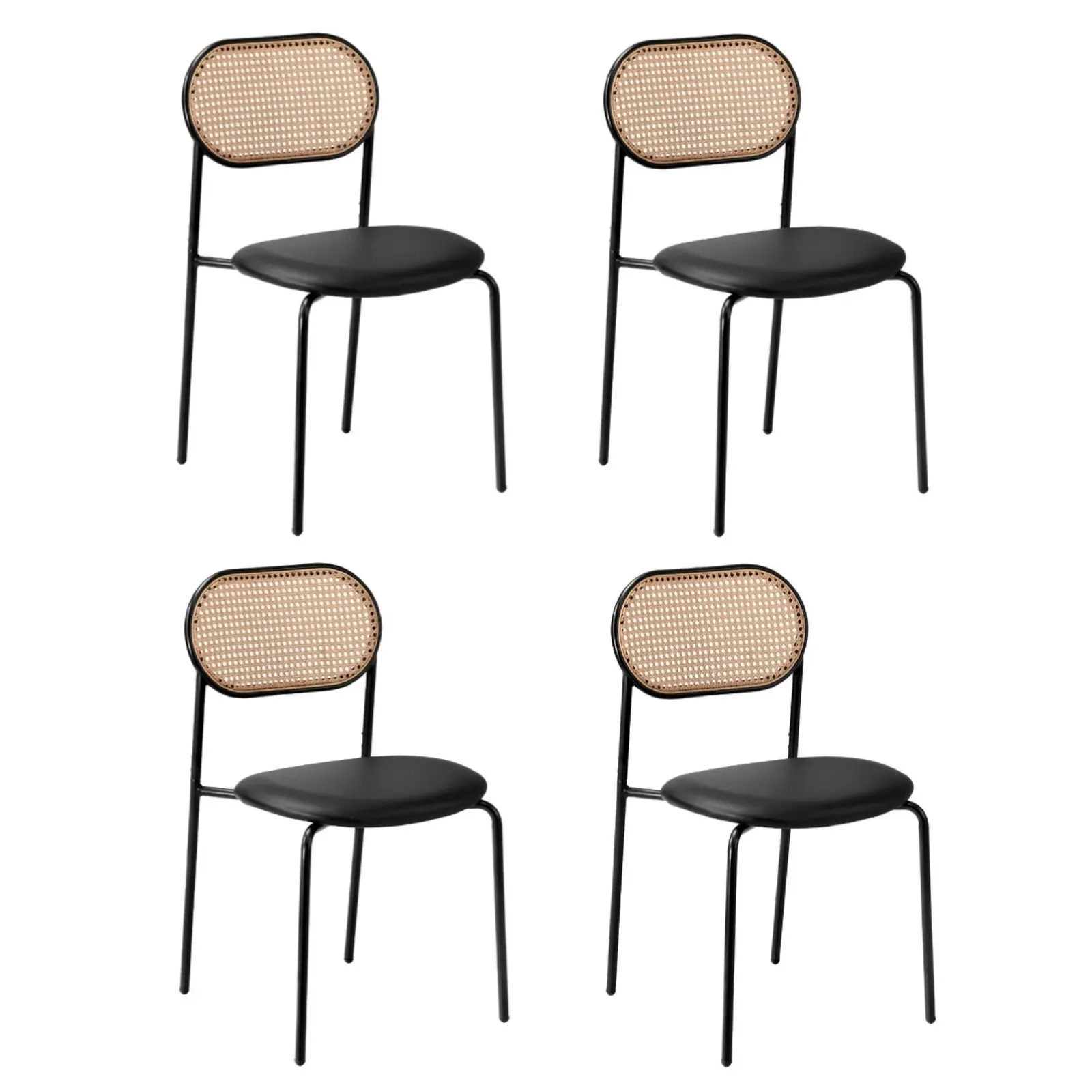 Oikiture 4PCS Dining Chair Accent Chairs Rattan Furniture PU Leather Black - Shop Dining Chairs & Bar Stools