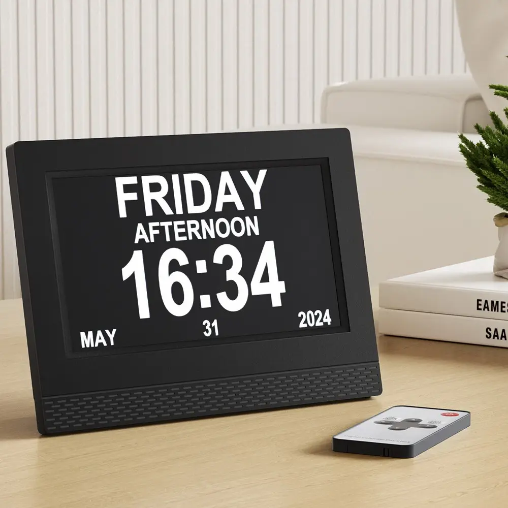 Artiss 7" Digital Day Clock Calendar Alarm Black - Home & Garden