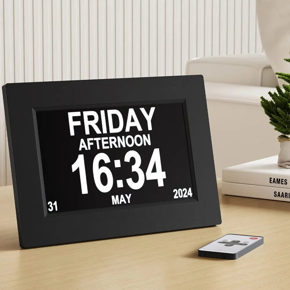 Artiss 8" Digital Day Clock Calendar Alarm Black - Home & Garden
