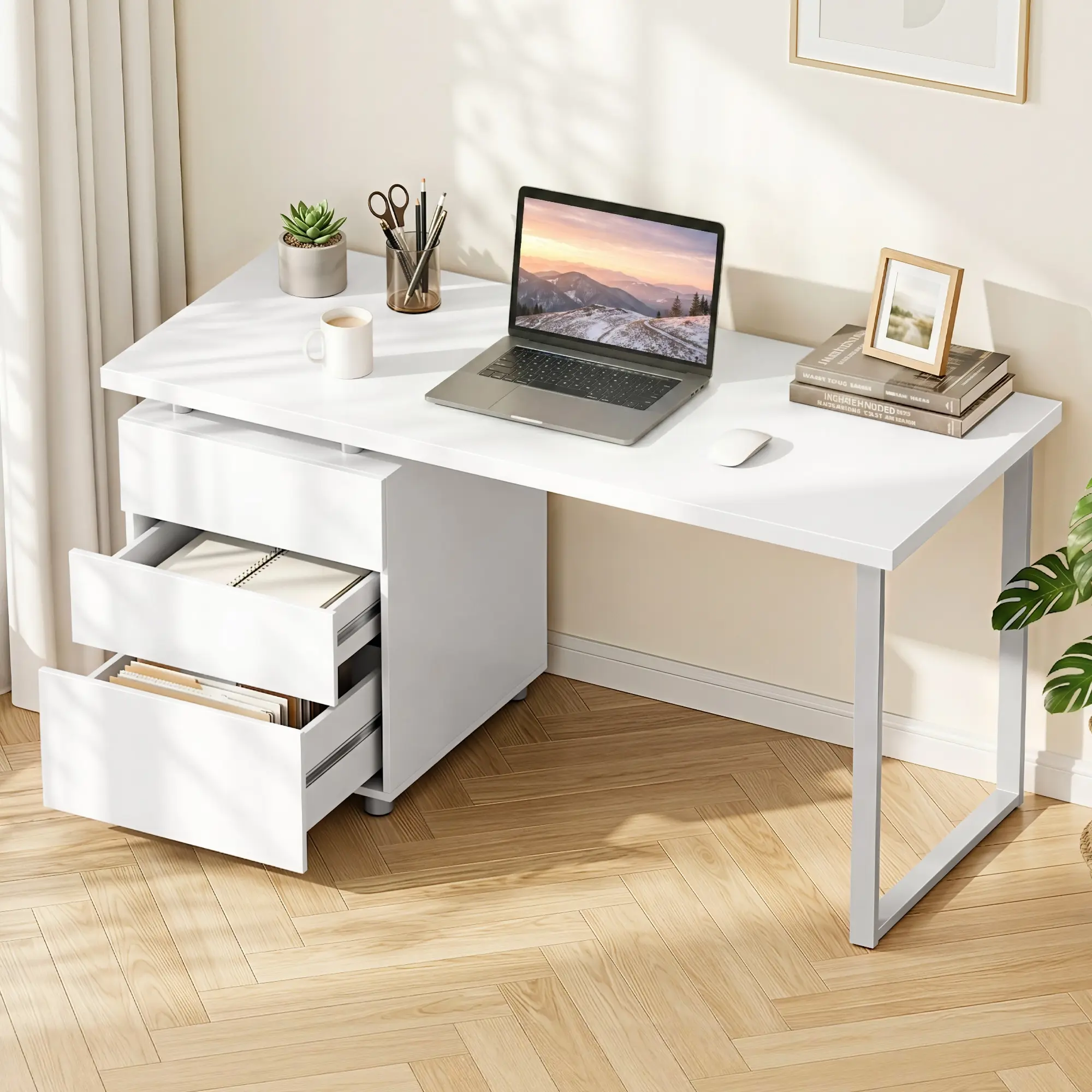 Artiss Computer Desk Drawer White 140CM - Save up to 70% Off Office Furniture Specials